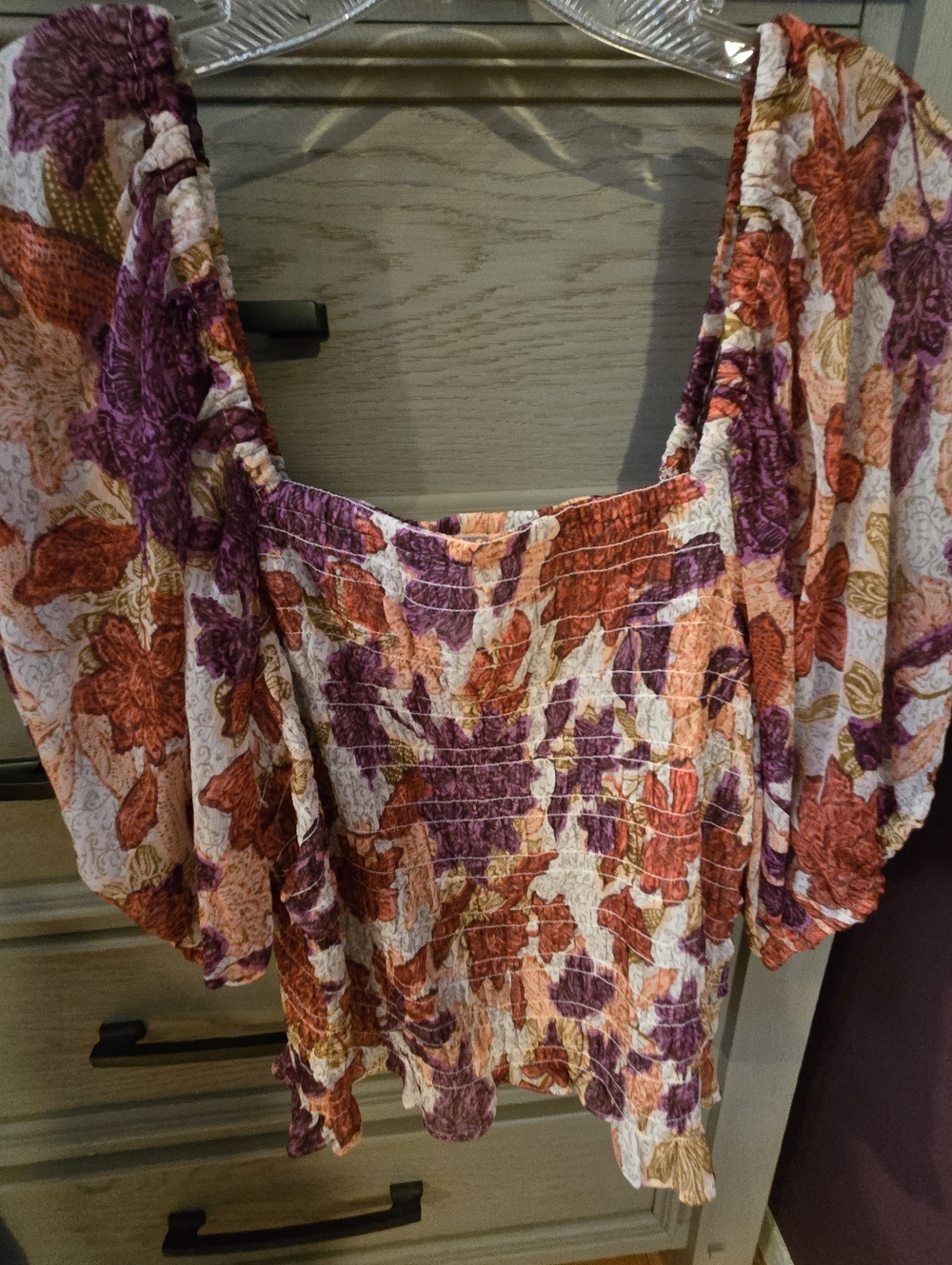 Old Navy Floral Smocked Square-Neck Top in Purple and Orange